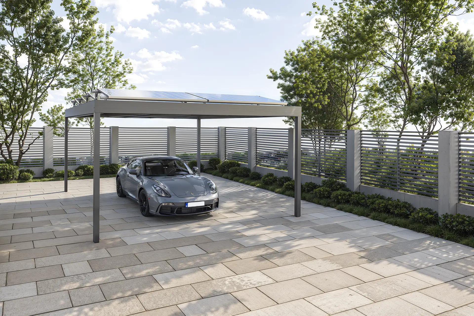 Carport in Augsburg mit Glas und Aluminium und Seitenwand