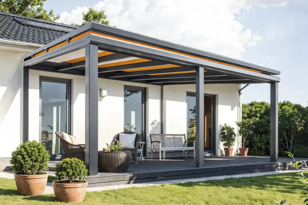 Aufdachmarkise zur Terrassenüberdachung, manuell oder elektrisch steuerbar